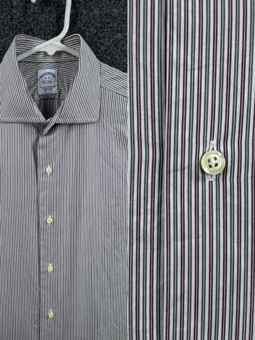 Brooks Brothers White Red USA 16 35 Cotton Striped Office Mens Button Up Shirt